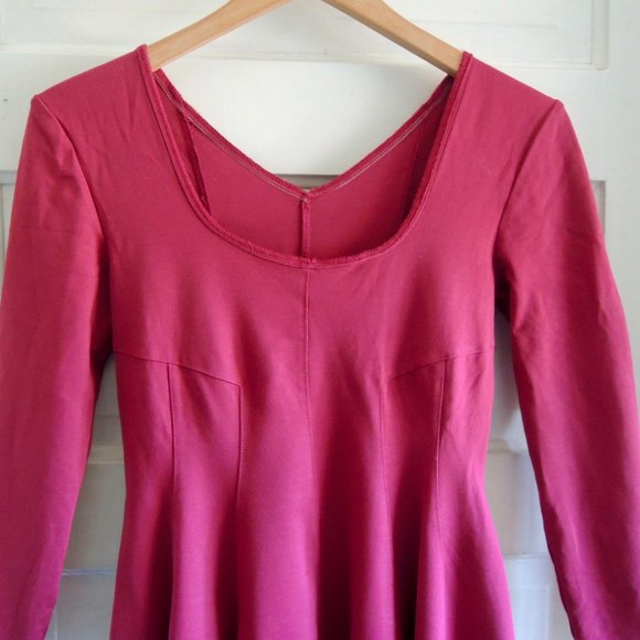 Anthropologie Dark Pink Stretchy Seamed 3/4 Sleeve Mini Dress M/S - Picture 3 of 11